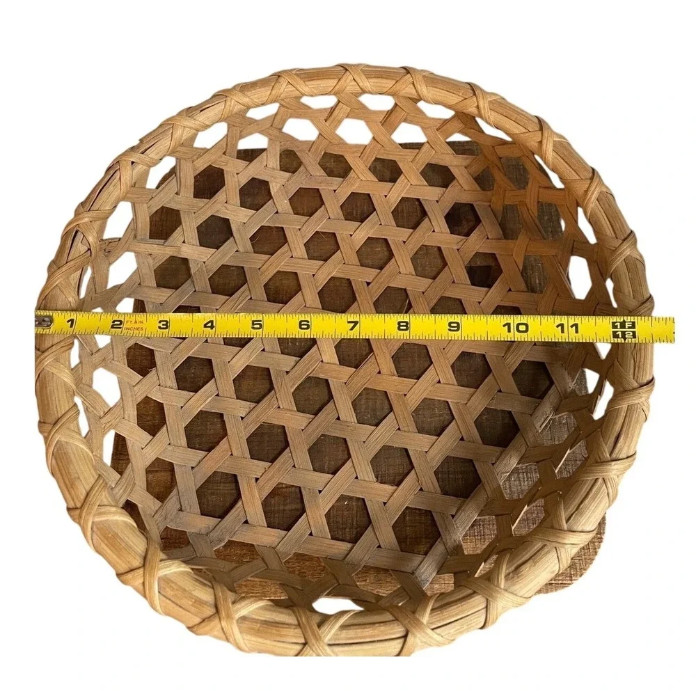Shaker Cheese Splint Star Weave Round Basket Handwoven Geometric Pattern 11in‎